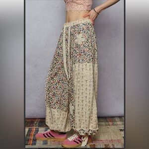 POL contrast patchwork crochet pants